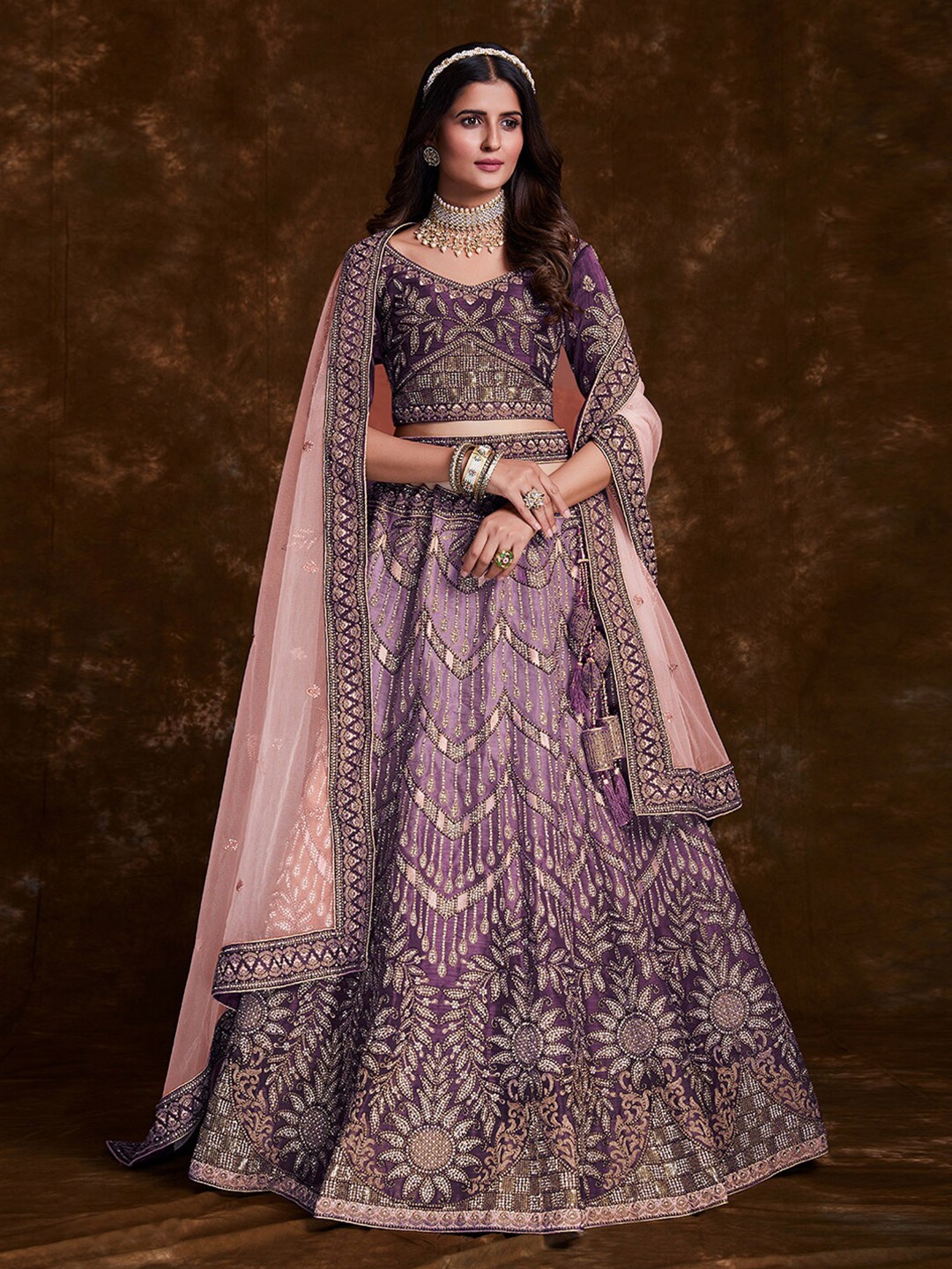 

Fusionic Embroidered Thread Work Semi-Stitched Lehenga & Unstitched Blouse With Dupatta, Purple