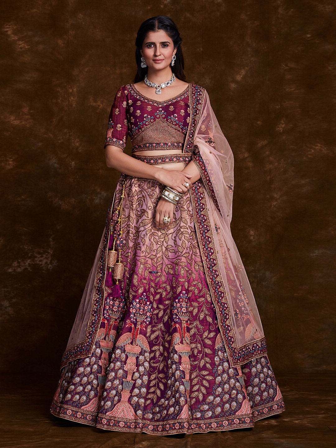 

Fusionic Embroidered Semi-Stitched Lehenga & Unstitched Blouse With Dupatta, Burgundy