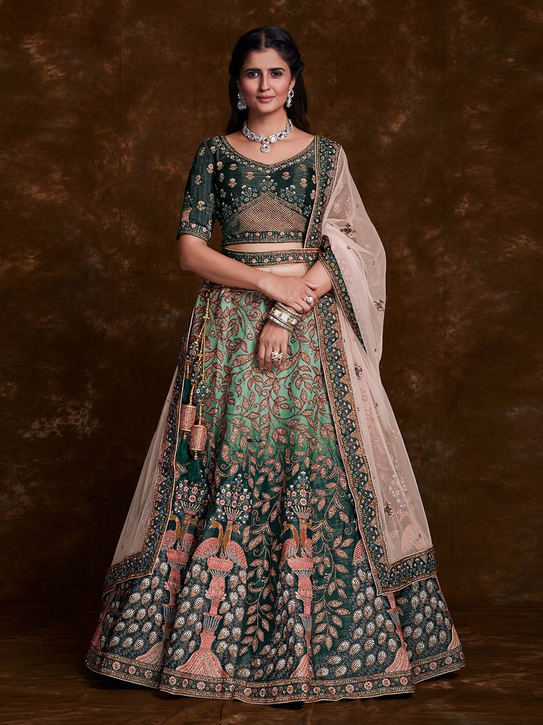 

Fusionic Embroidered Thread Work Semi-Stitched Lehenga & Unstitched Blouse With Dupatta, Green