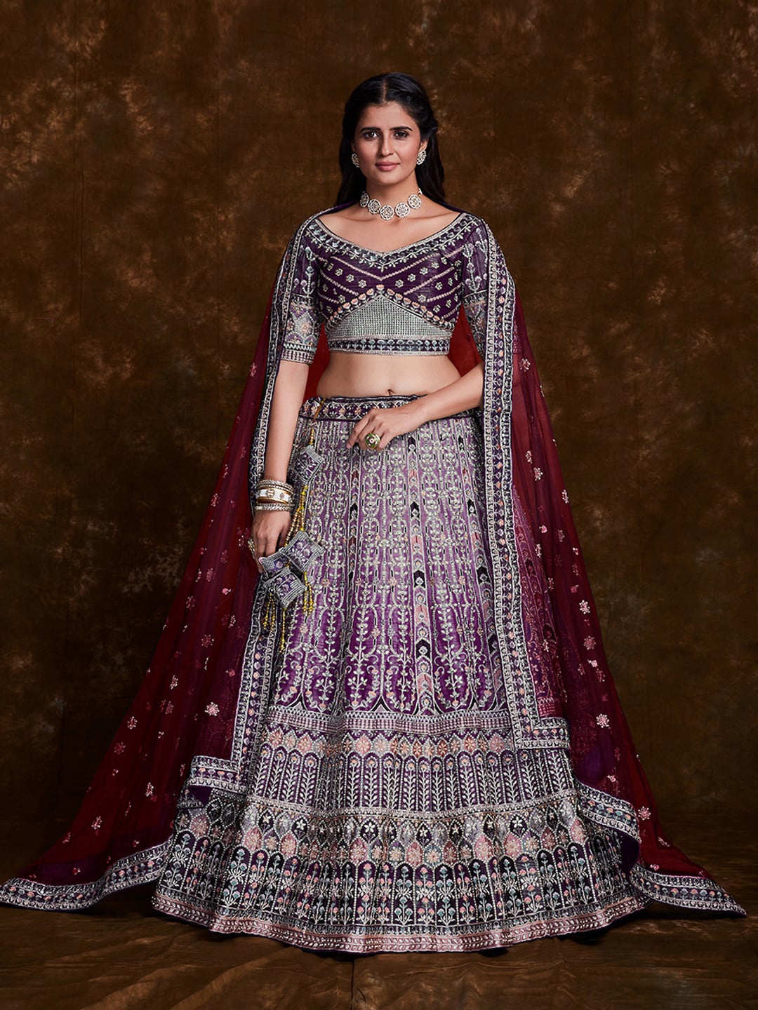 

Fusionic Embroidered Sequined Semi-Stitched Lehenga & Unstitched Blouse With Dupatta, Purple