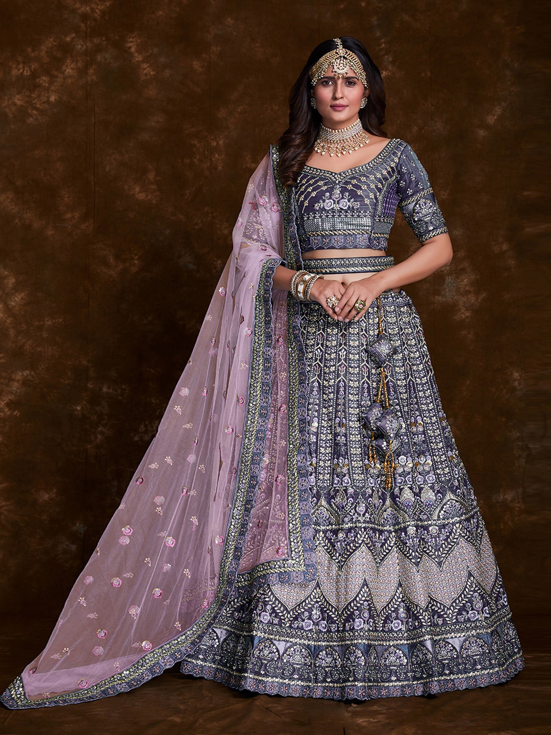 

Fusionic Embroidered Thread Work Semi-Stitched Lehenga & Unstitched Blouse With Dupatta, Purple