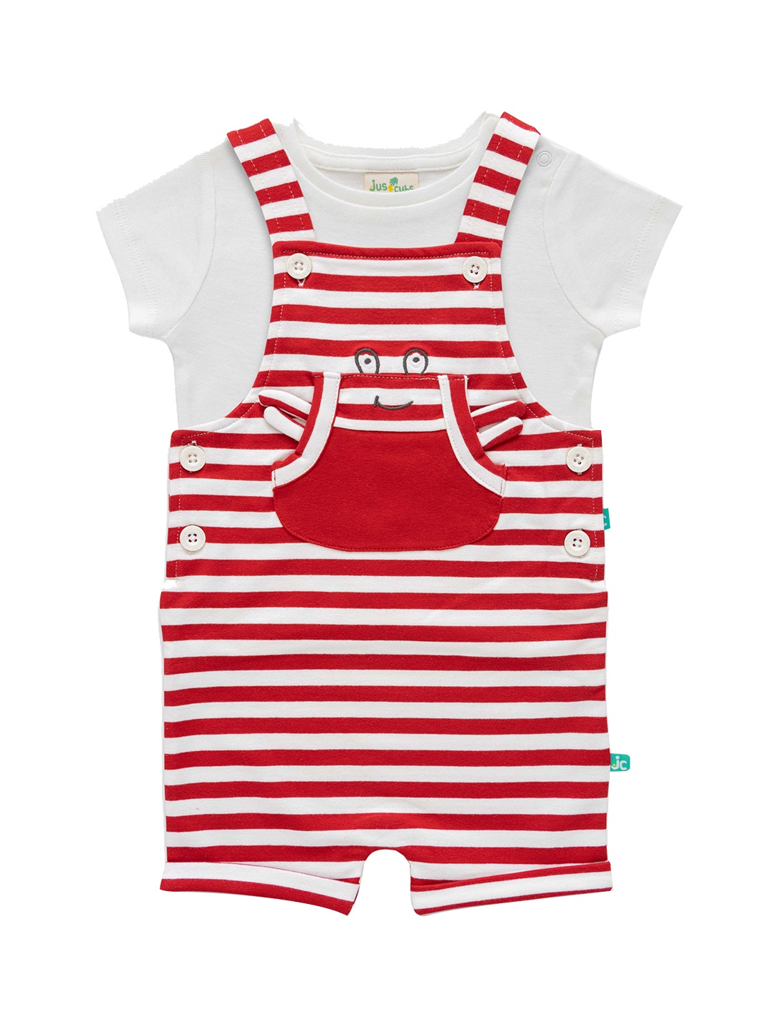 

JusCubs Infant Boys Striped Cotton Dungaree With T-Shirt, Red