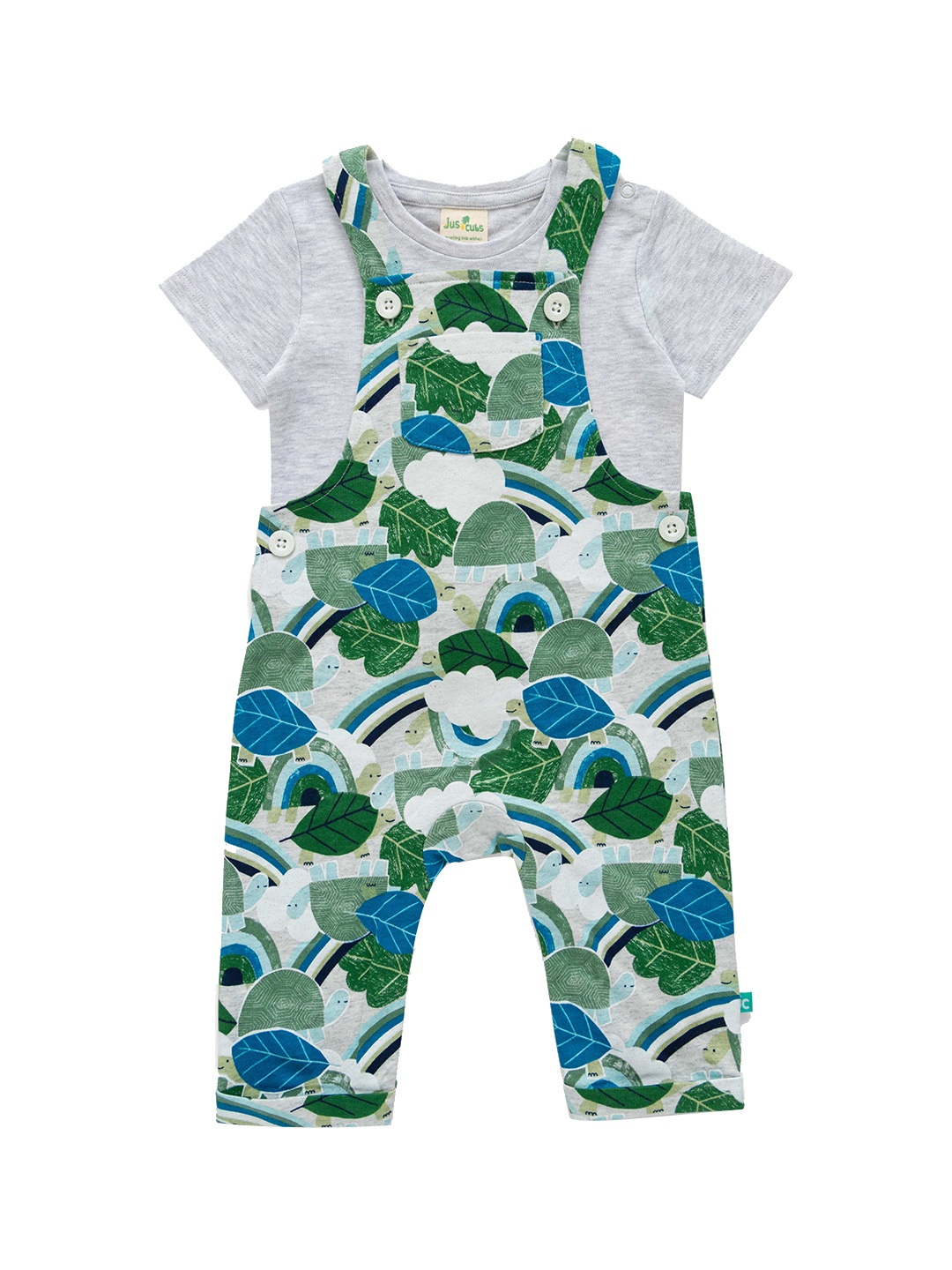 

JusCubs Infants Boys Tropical Printed Cotton Dungaree With T-Shirt, Green