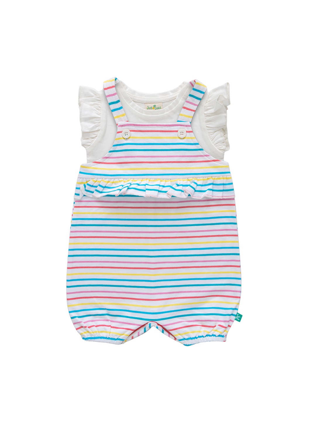 

JusCubs Infant Girls Striped Cotton Dungaree With Top, White