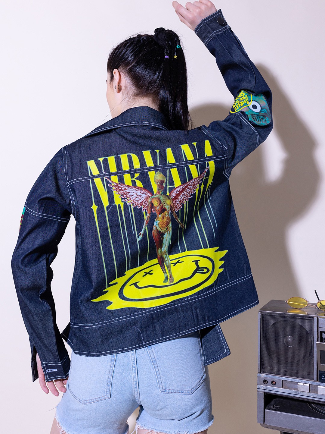 

Stylecast X Hersheinbox Printed Crop Denim Jacket, Blue