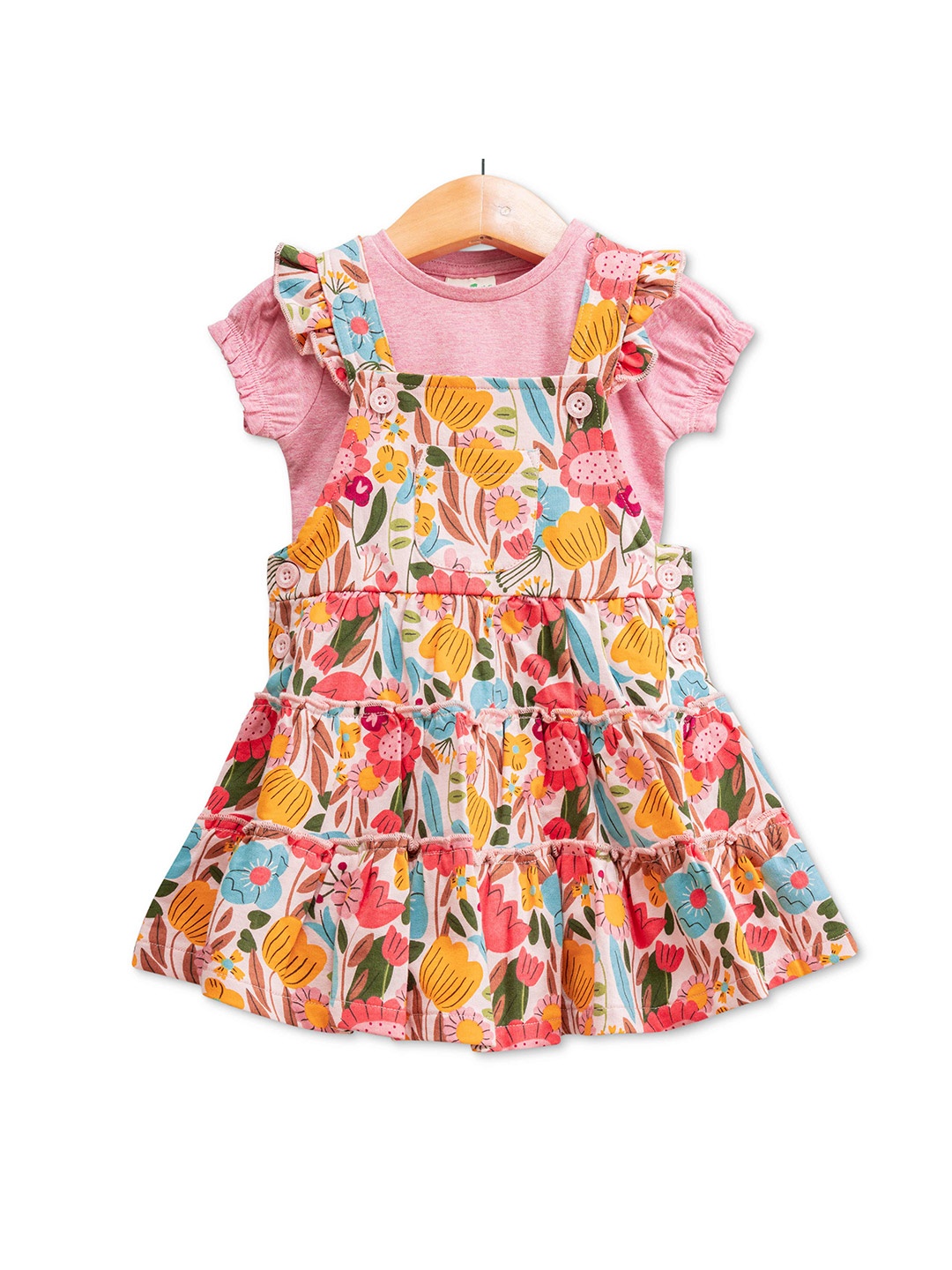 

JusCubs Girls Floral Print Pinafore Dress, Pink