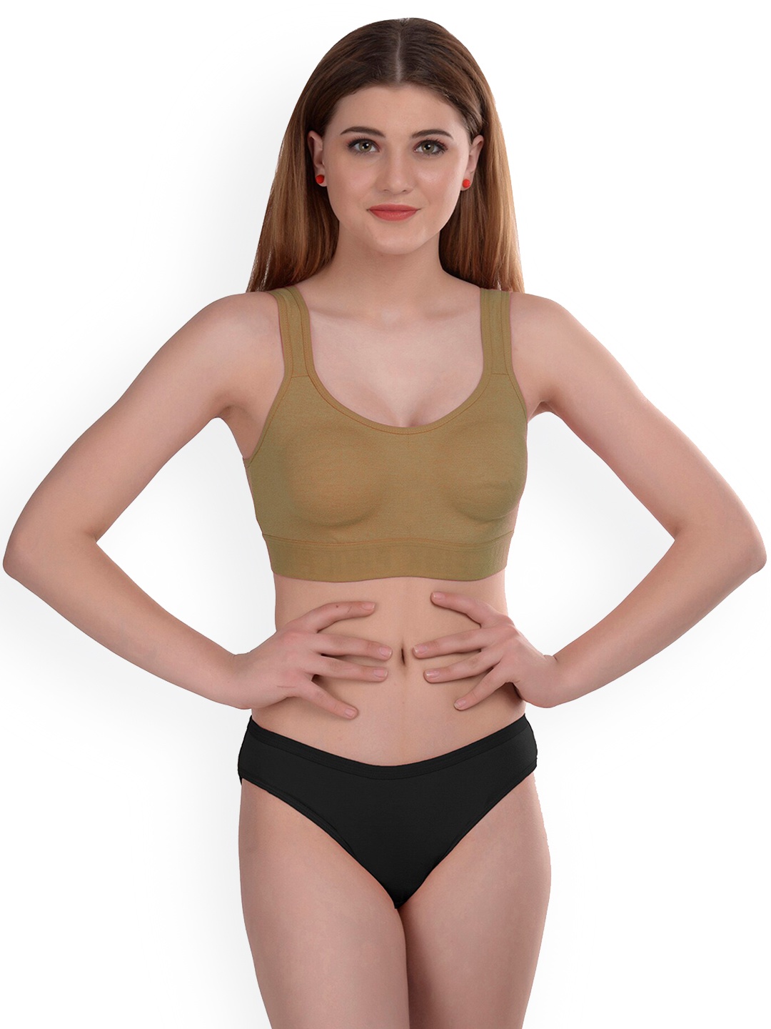 

AROUSY Cotton Non Padded Mid-Rise Lingerie Set, Brown