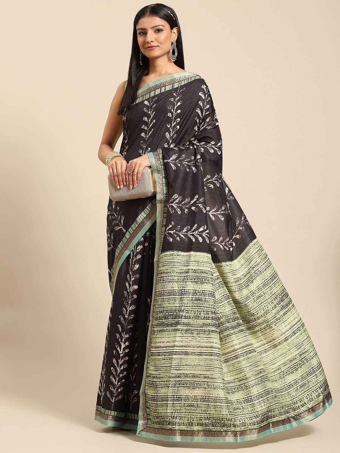 

all about you Black & White Floral Printed Saree