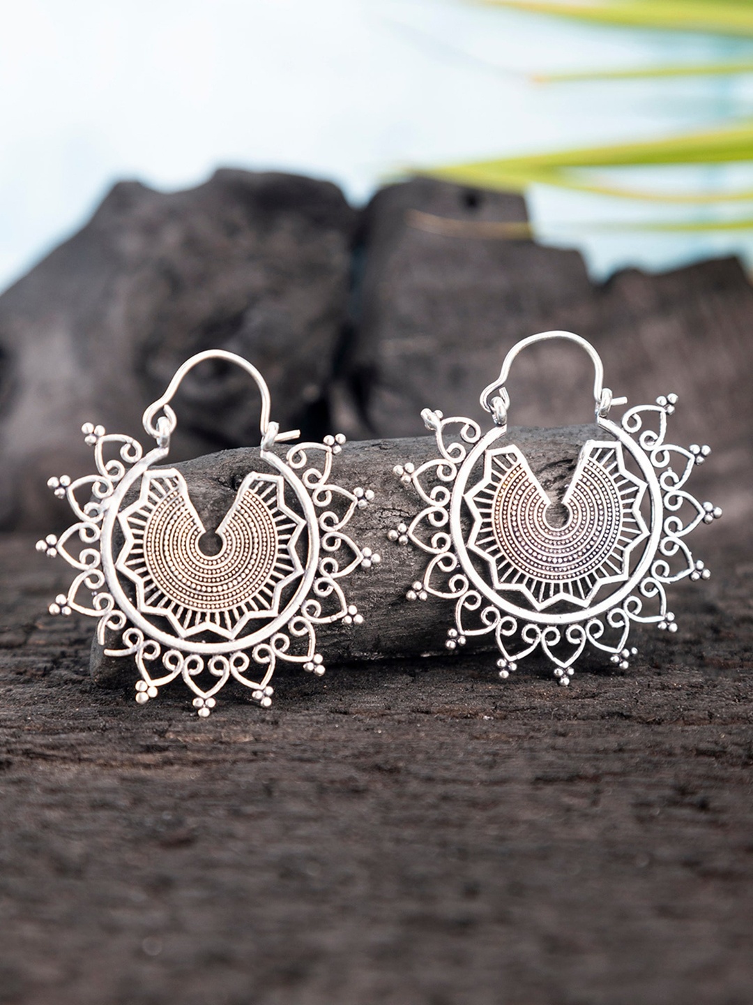 

Studio One Love Silver-Plated Contemporary Oxidised Chandbalis Earrings