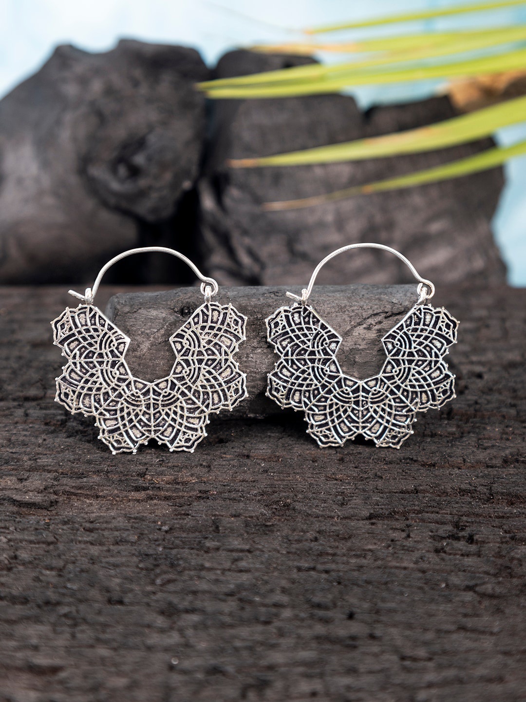 

Studio One Love Silver-Plated Oxidised Hoop Earrings