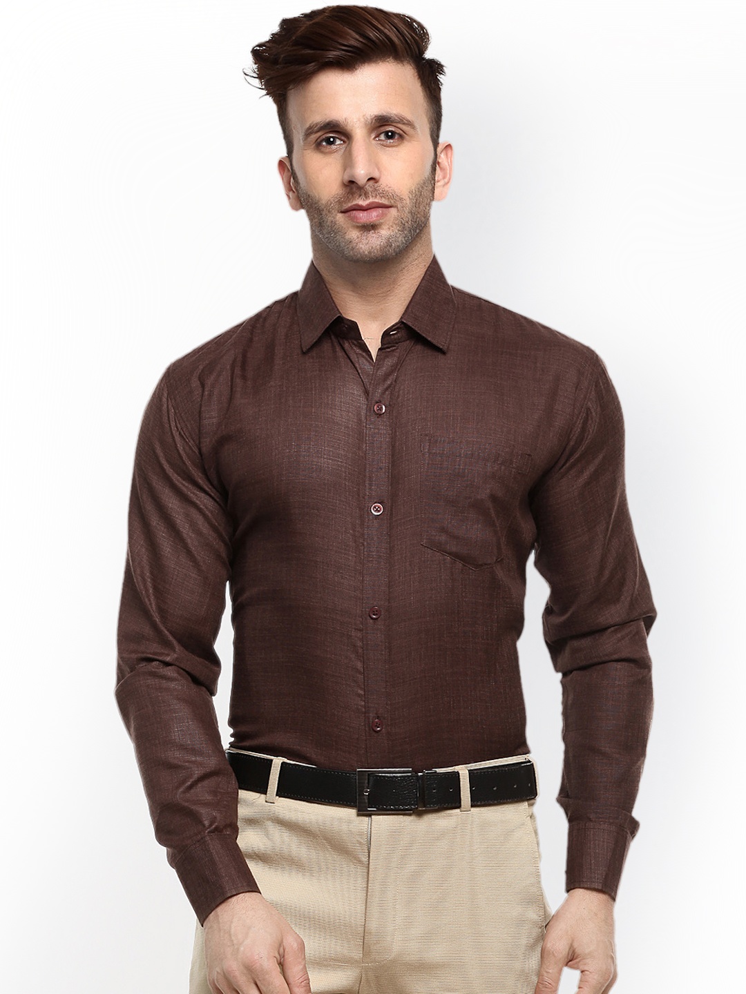 

Hangup Men Brown Regular Fit Solid Formal Shirt