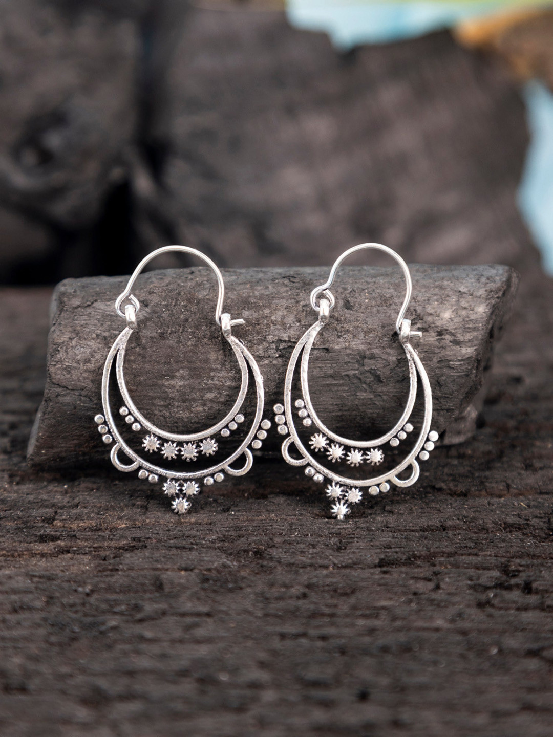 

Studio One Love Silver-Plated Oxidized Contemporary Hoop Earrings