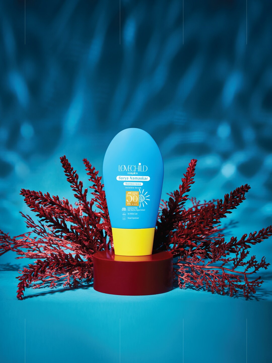 

Lovechild Masaba Surya Namaskar Sunscreen with SPF 50 PA+++ & Red Algae Extracts - 50 ml, Blue