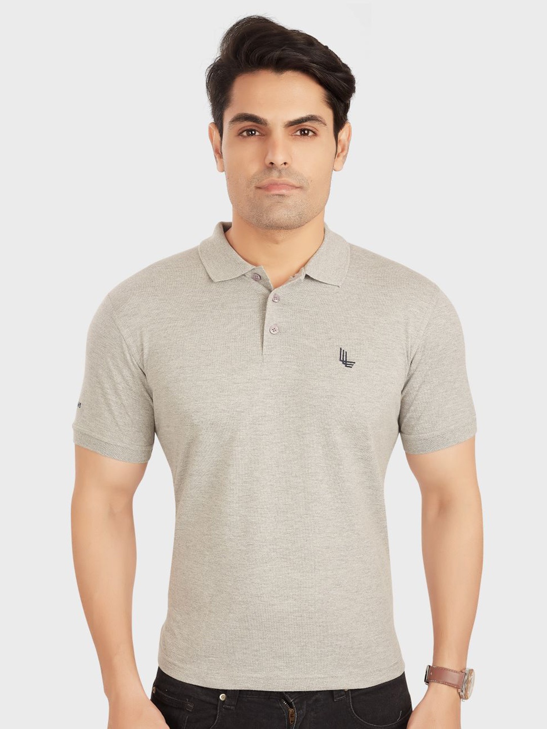 

OUTLAWS Polo Collar Knitted Cotton T-shirt, Grey