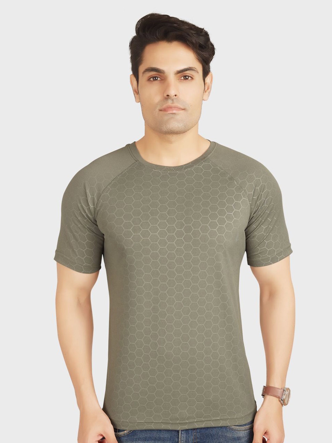 

OUTLAWS Geometric Printed Raglan Sleeves Knitted T-shirt, Green