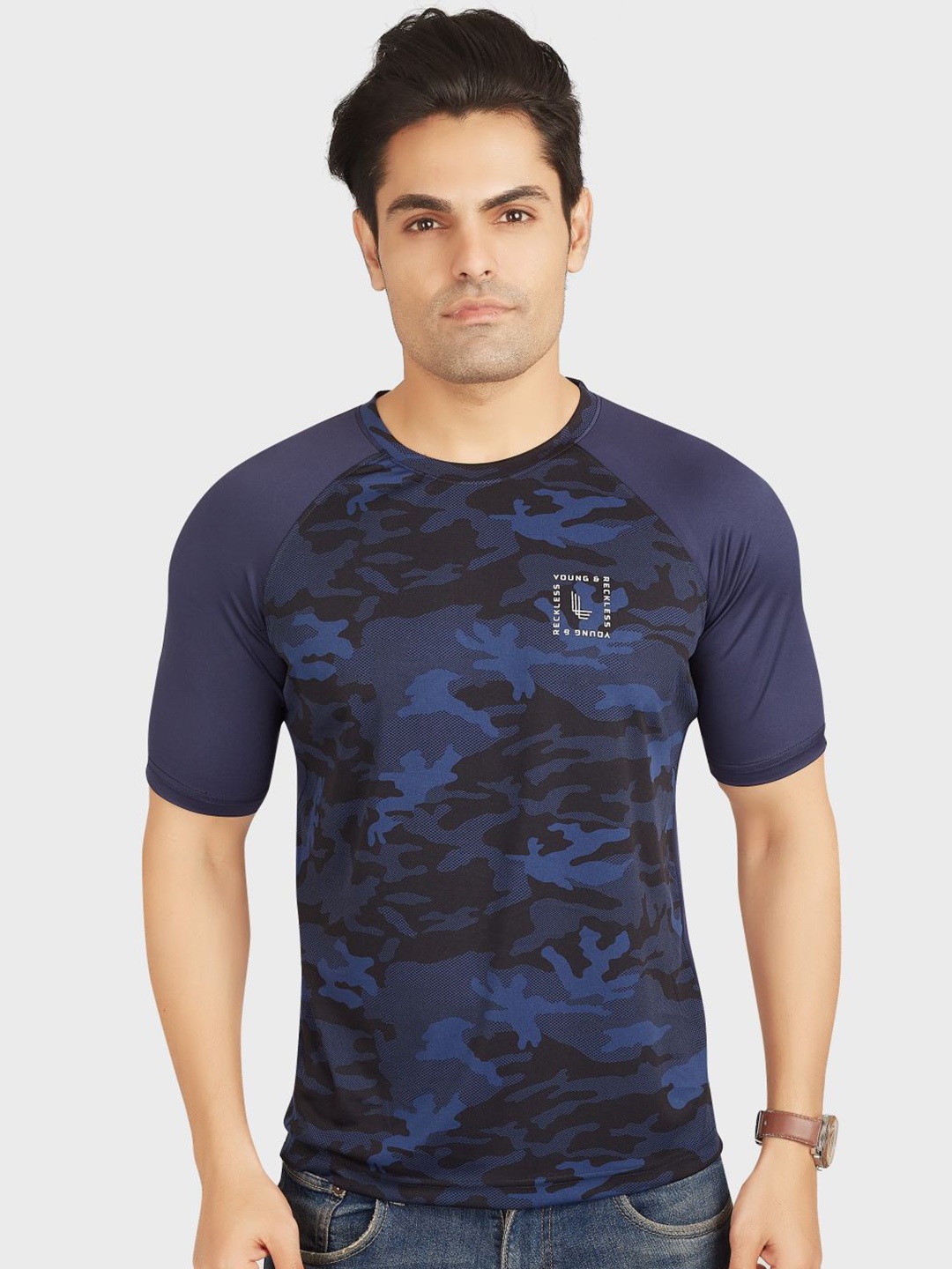 

OUTLAWS Camouflage Printed Raglan Sleeves T-shirt, Navy blue
