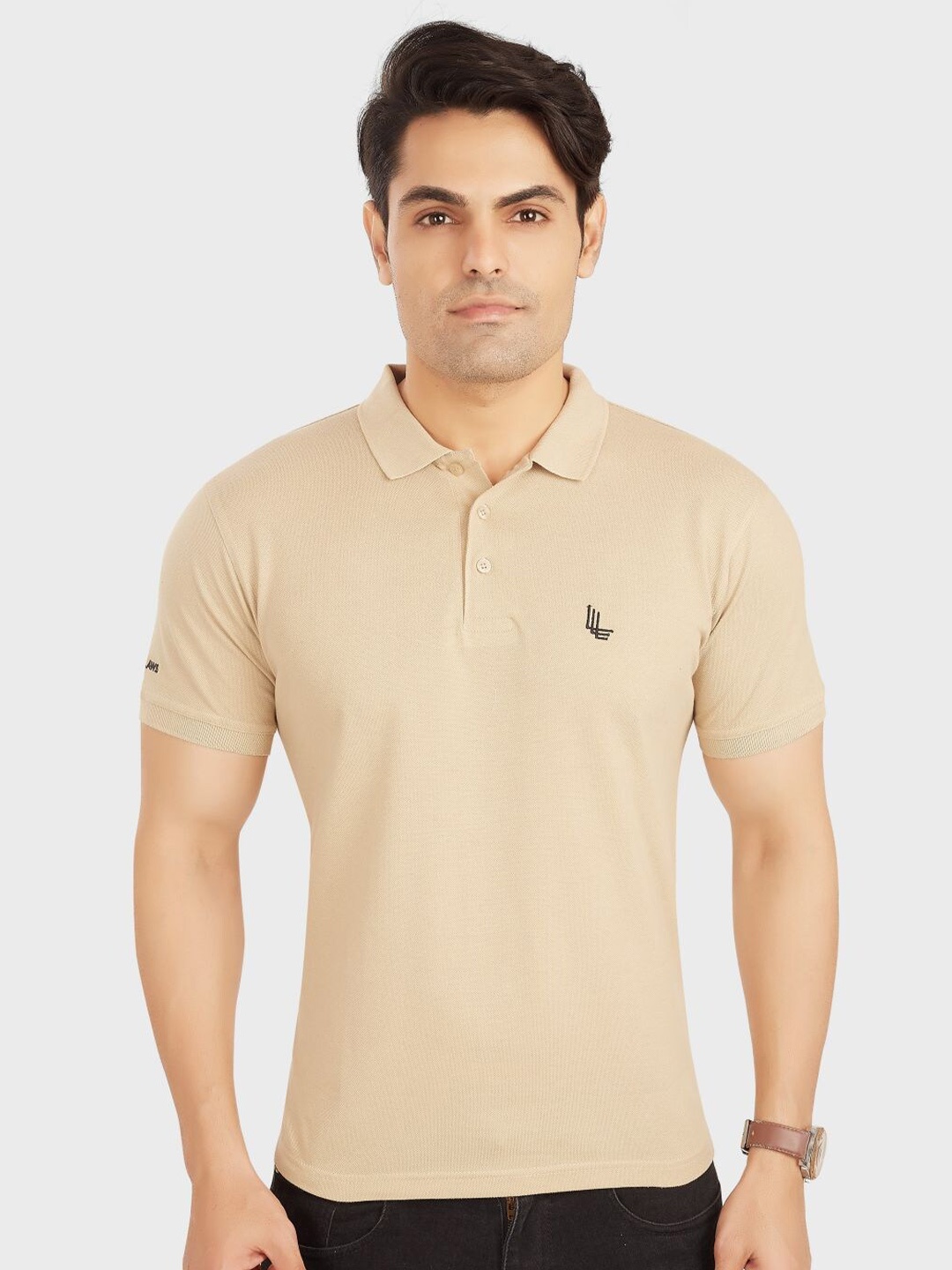 

OUTLAWS Polo Collar Short Sleeves Cotton T-shirt, Beige