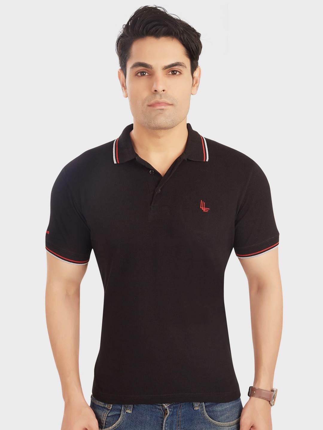

OUTLAWS Polo Collar Short Sleeves Cotton T-shirt, Black