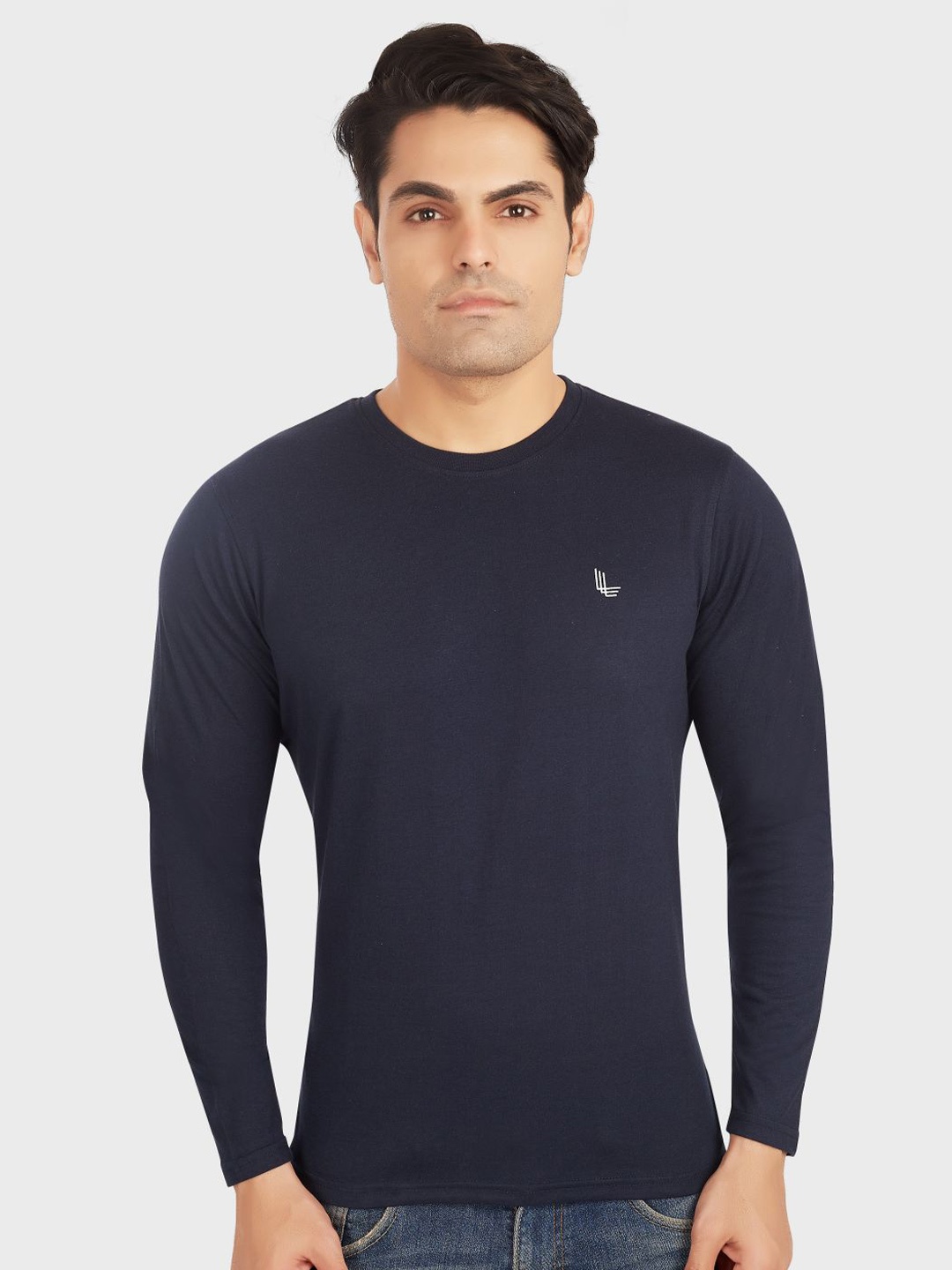 

OUTLAWS Round Neck Long Sleeves Cotton T-shirt, Navy blue