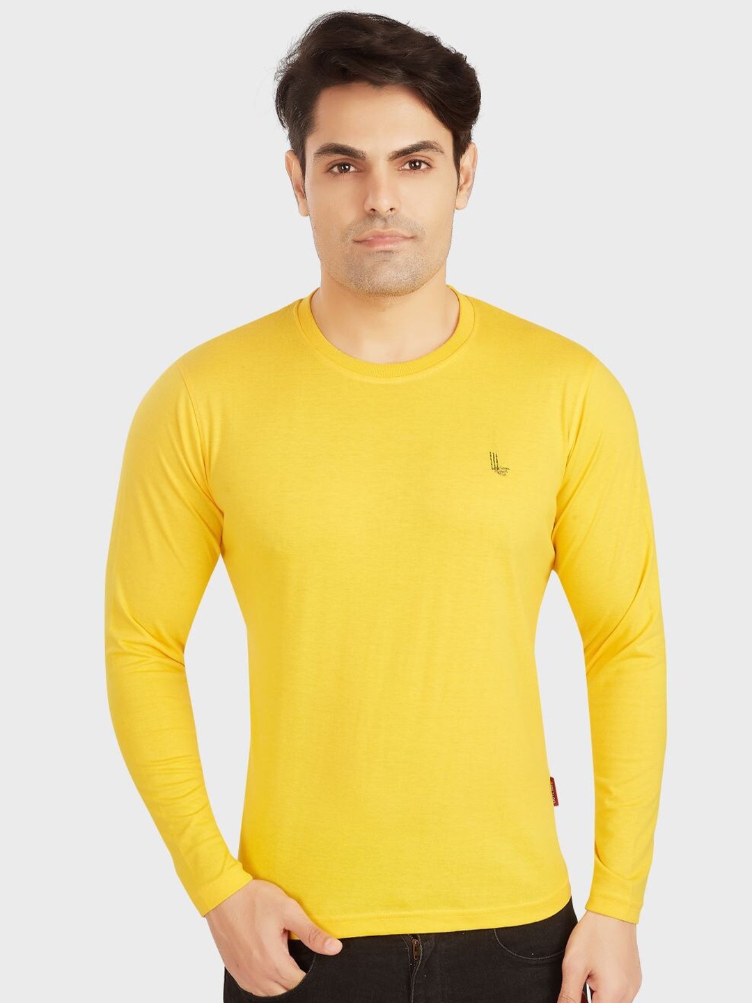 

OUTLAWS Long Sleeves Casual Cotton T-shirt, Yellow