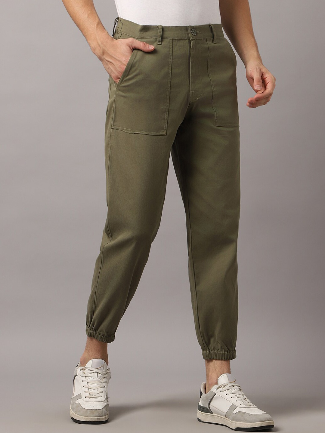 

Hubberholme Men Mid-Rise Smart Easy Wash Joggers, Olive