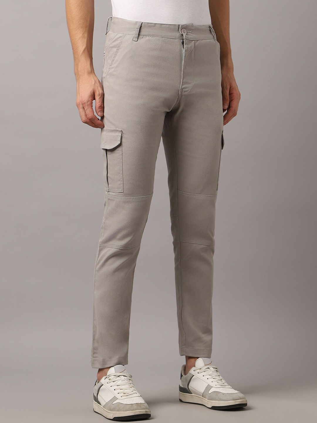 

Hubberholme Men Regular Fit Smart Easy Wash Cargos, Grey melange