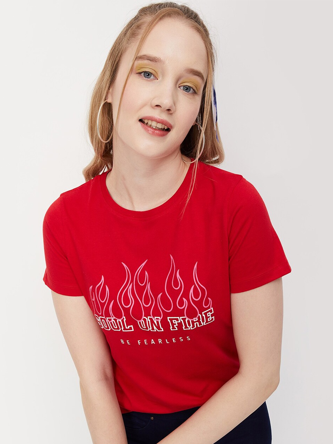 max Typography Printed Pure Cotton T-shirt, Red