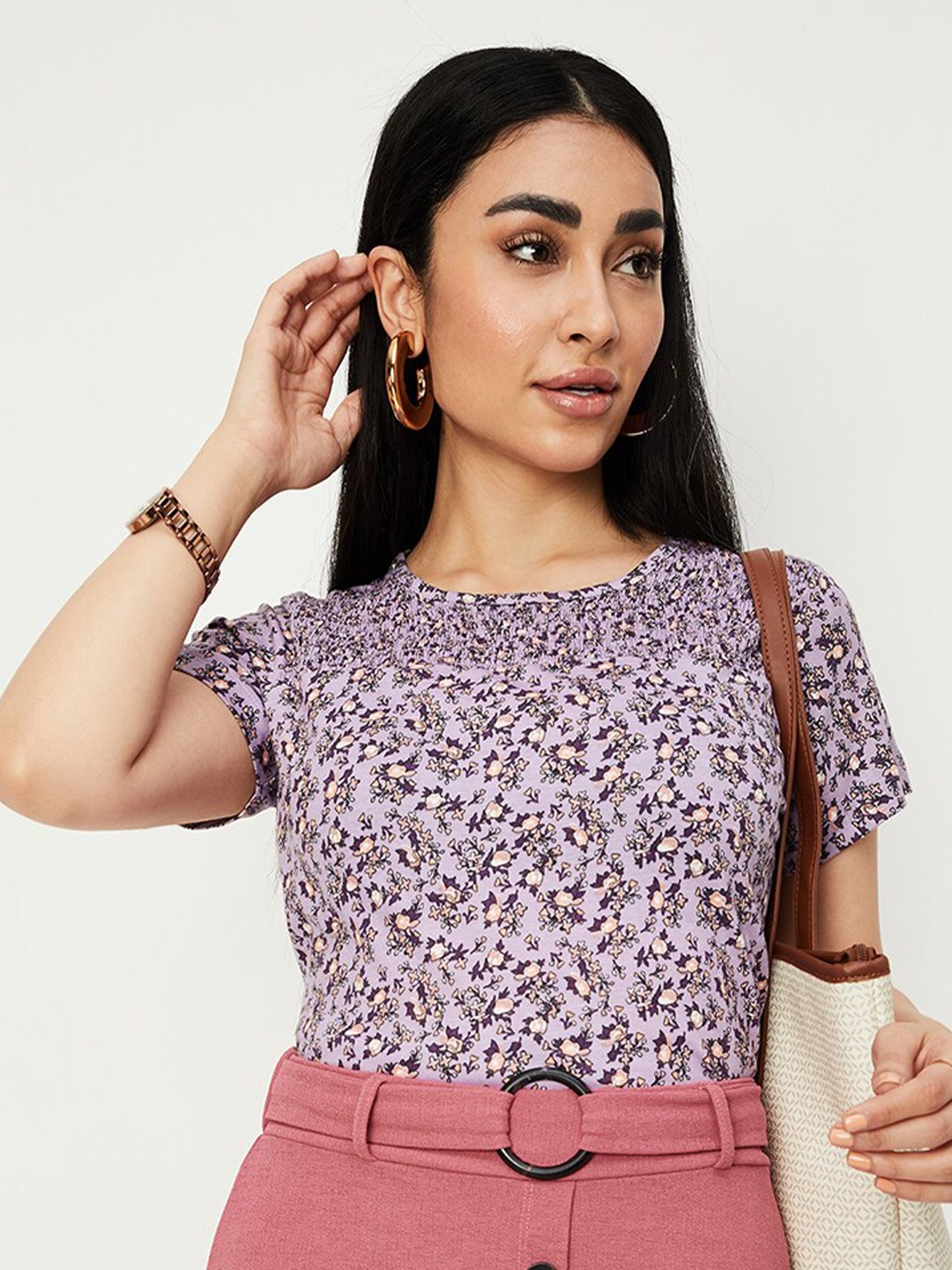 

max Floral Printed Pure Cotton T-shirt, Purple