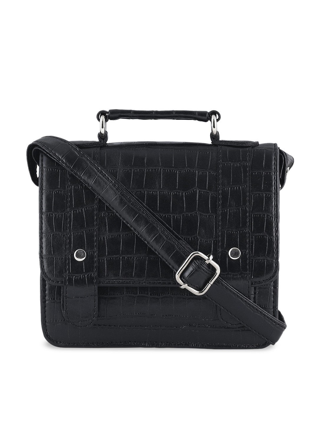 Toteteca Textured PU Oversized Structured Shoulder Bag, Black