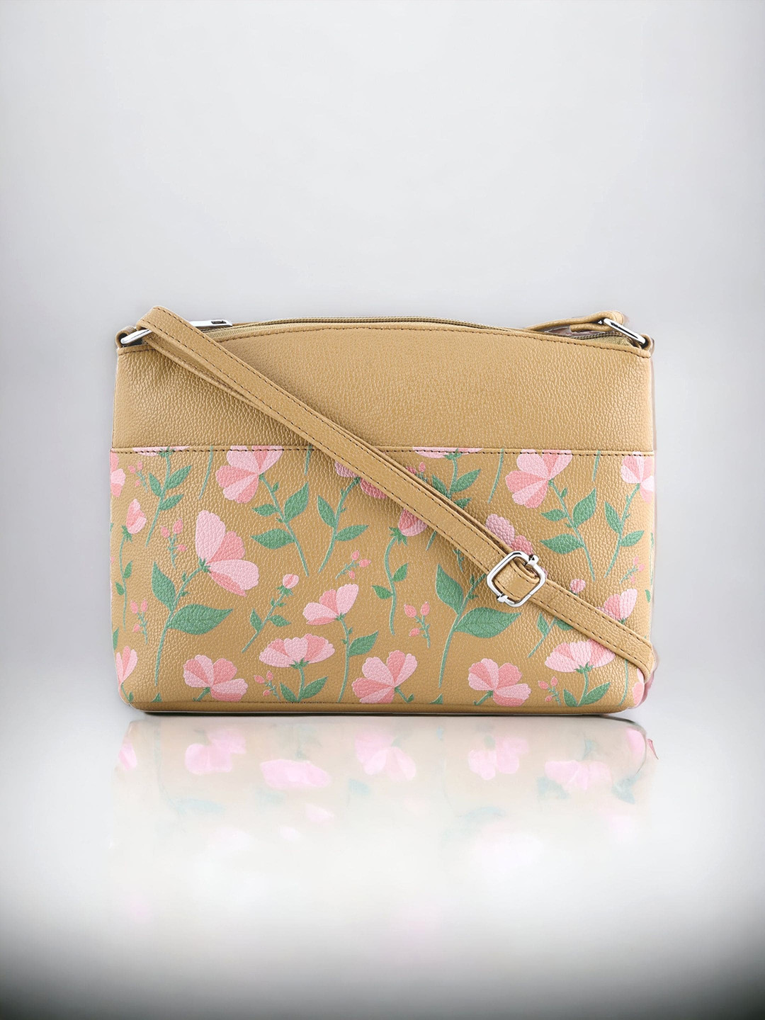 

Toteteca Floral Printed Structured Sling Bag, Tan