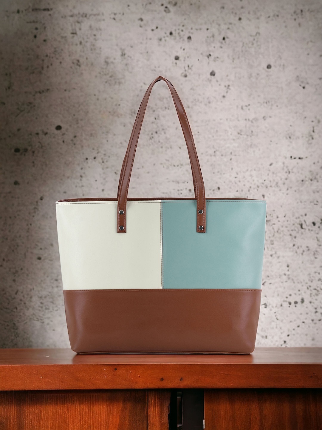 

Toteteca Colourblocked Structured Shoulder Bag, Tan