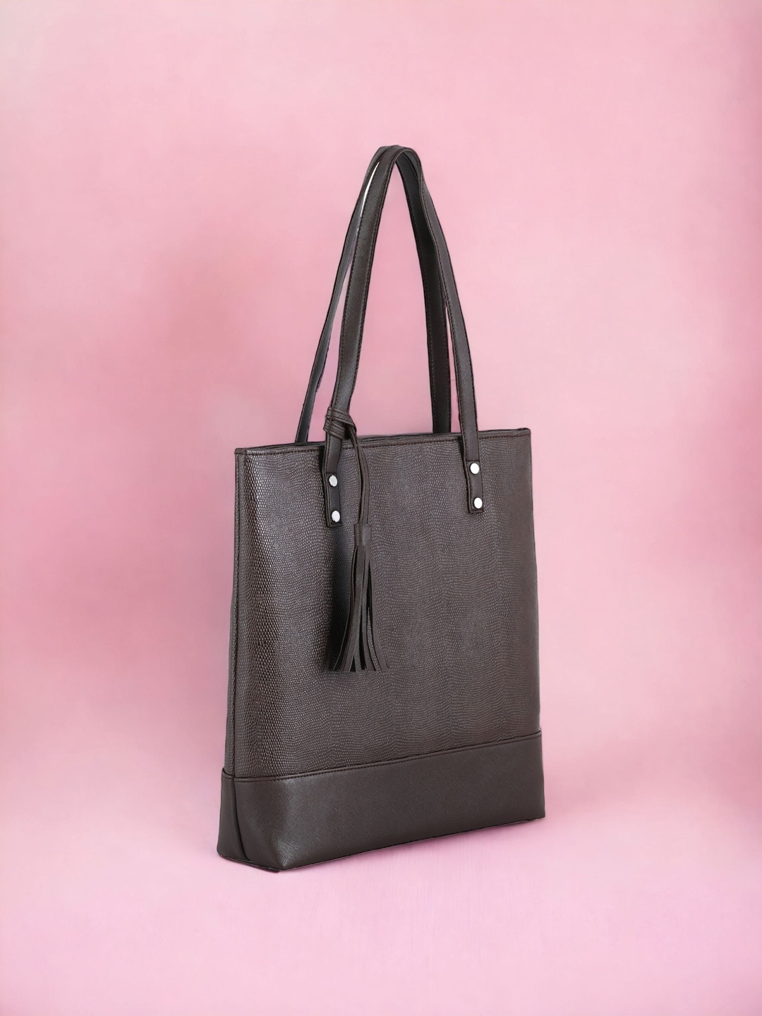 

Toteteca Textured Shopper Tote Bag with Tasselled, Brown