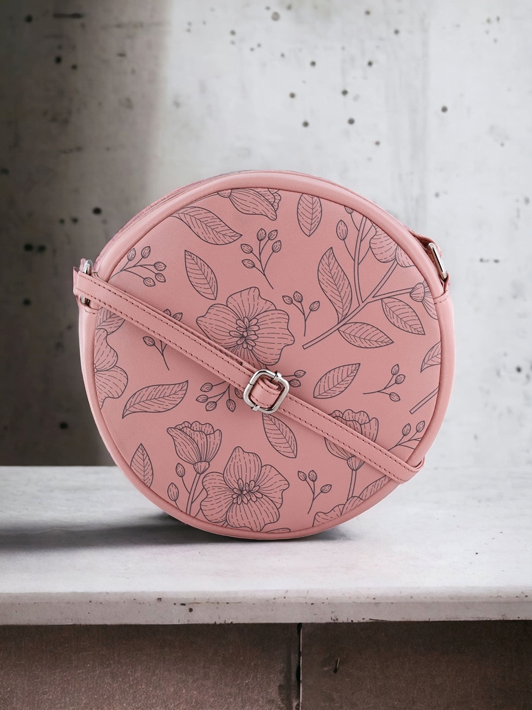 

Toteteca Floral Printed PU Small Structured Sling Bag, Pink