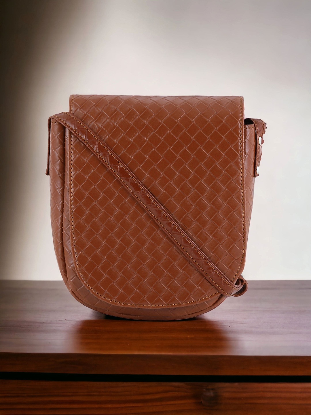 

Toteteca Textured PU Structured Sling Bag, Tan