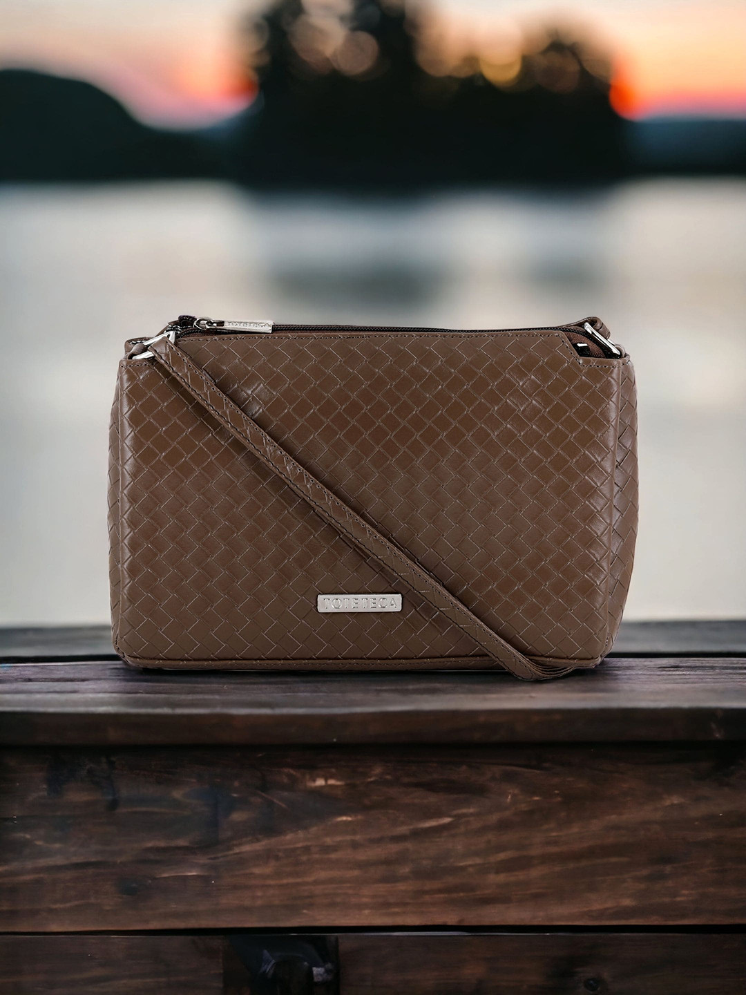 

Toteteca Textured PU Structured Sling Bag, Beige