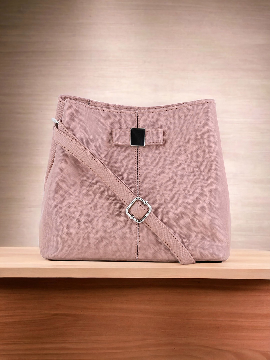 

Toteteca PU Bucket Sling Bag with Bow Detail, Peach