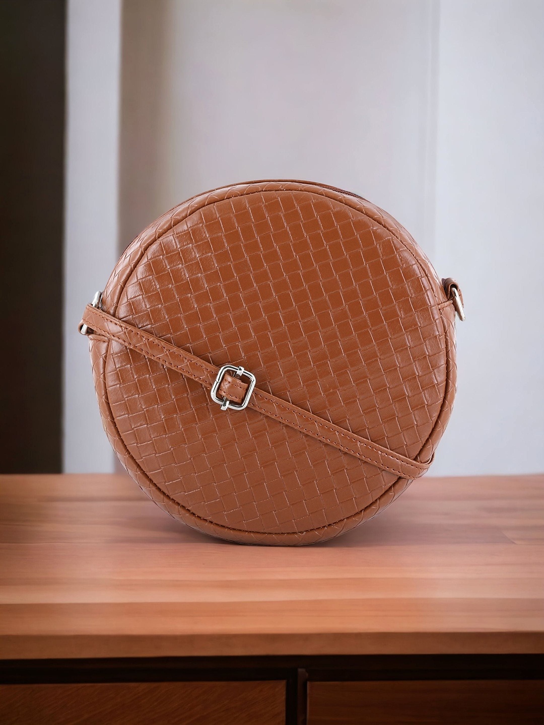 

Toteteca Textured PU Small Structured Sling Bag, Tan