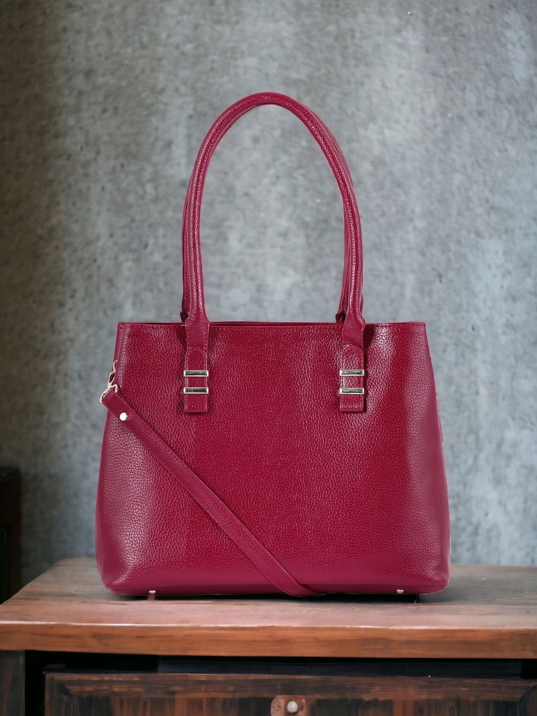 

Toteteca Oversized Structured Handheld Bag With Cut Work, Red