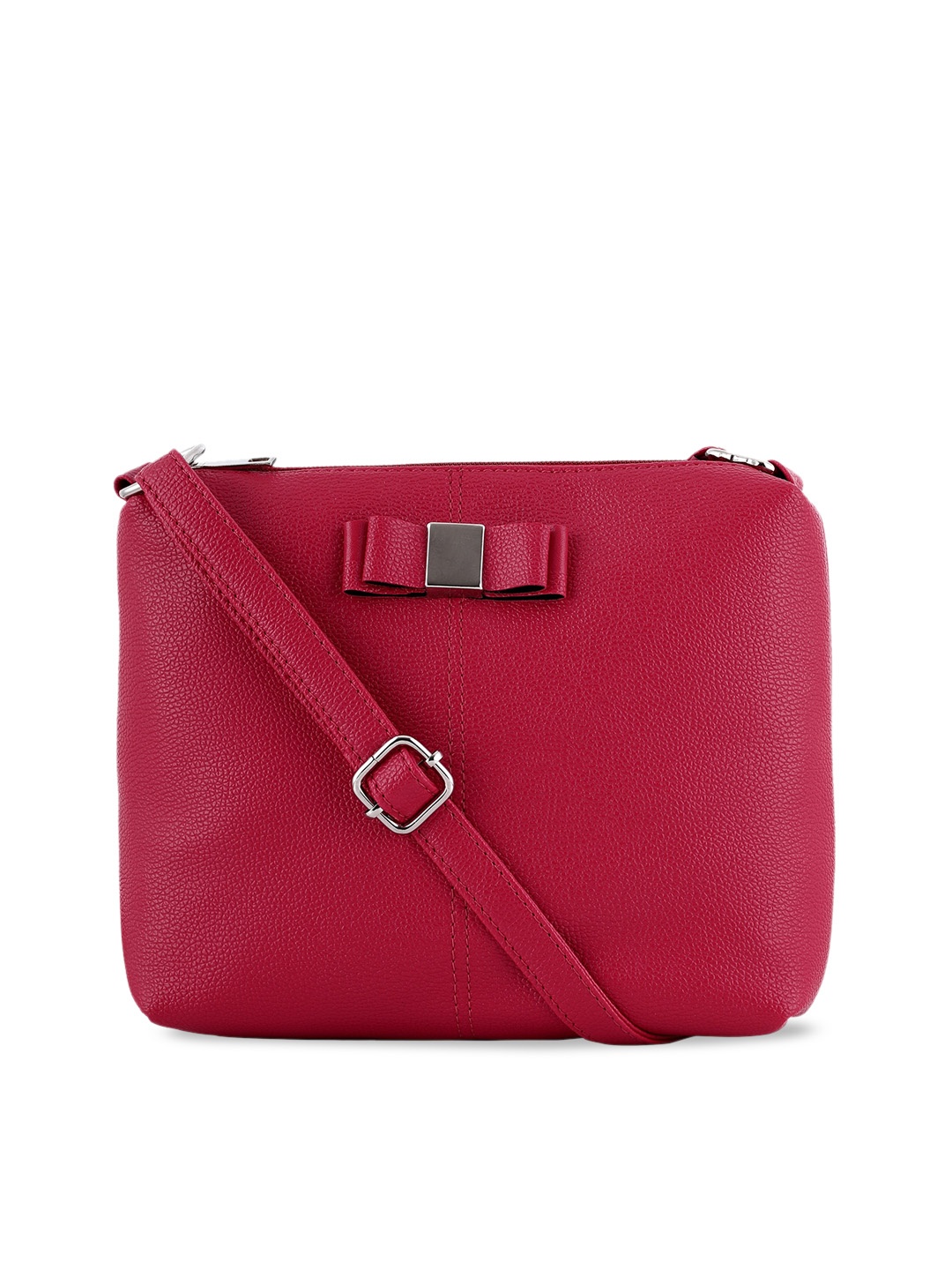 

Toteteca Pink Textured PU Structured Sling Bag With Bow Detail