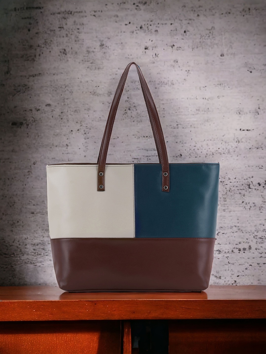

Toteteca Colourblocked PU Regular Structured Shoulder Bag, Brown