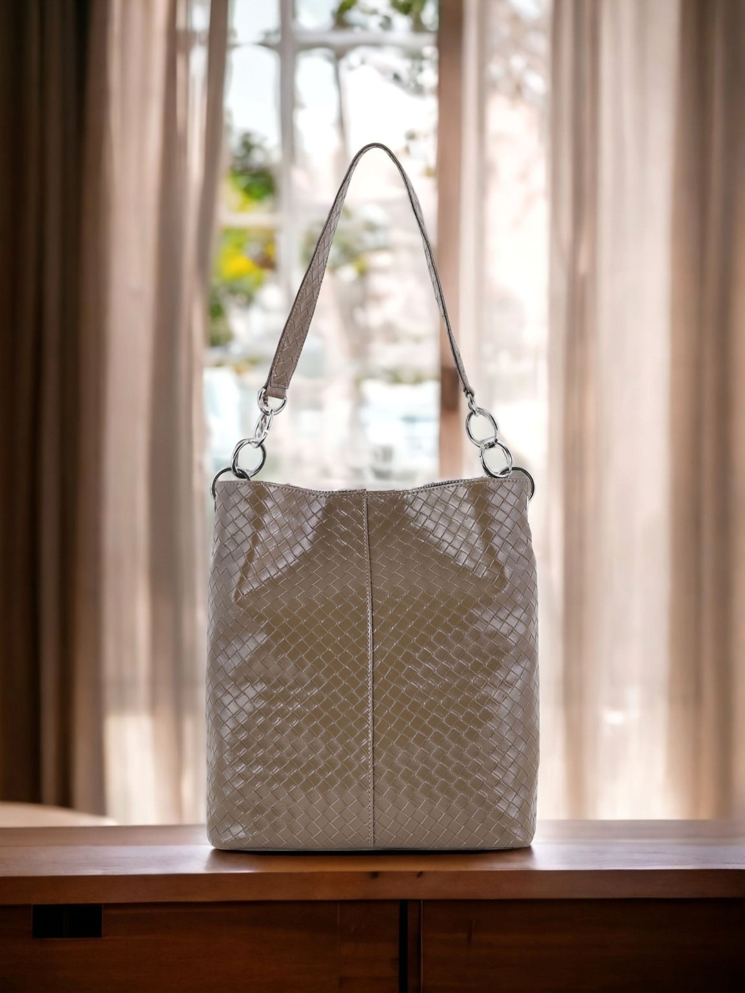 

Toteteca Textured Structured Shoulder Bag, Beige