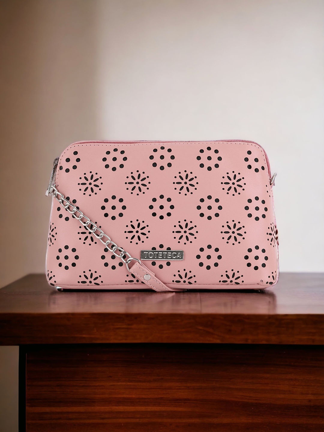 

Toteteca PU Shopper Sling Bag with Cut Work, Pink