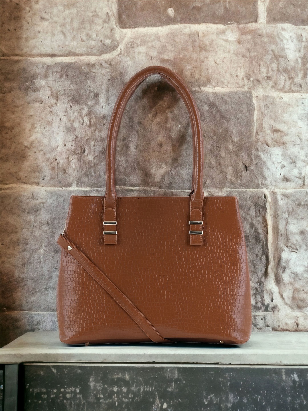 

Toteteca Textured Oversized Structured Shoulder Bag, Tan