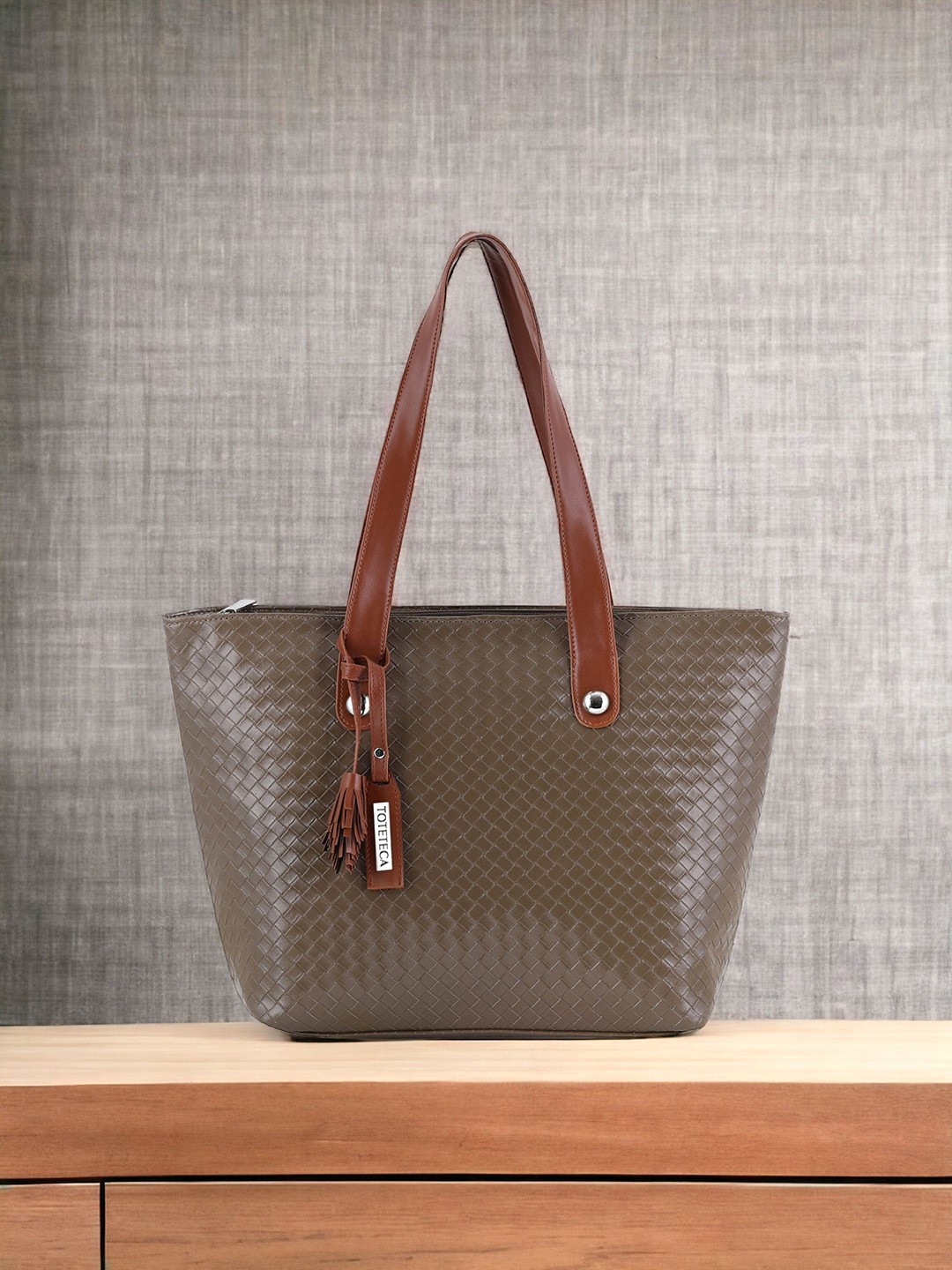 

Toteteca Textured Oversized Shopper Shoulder Bag with Tasselled, Beige