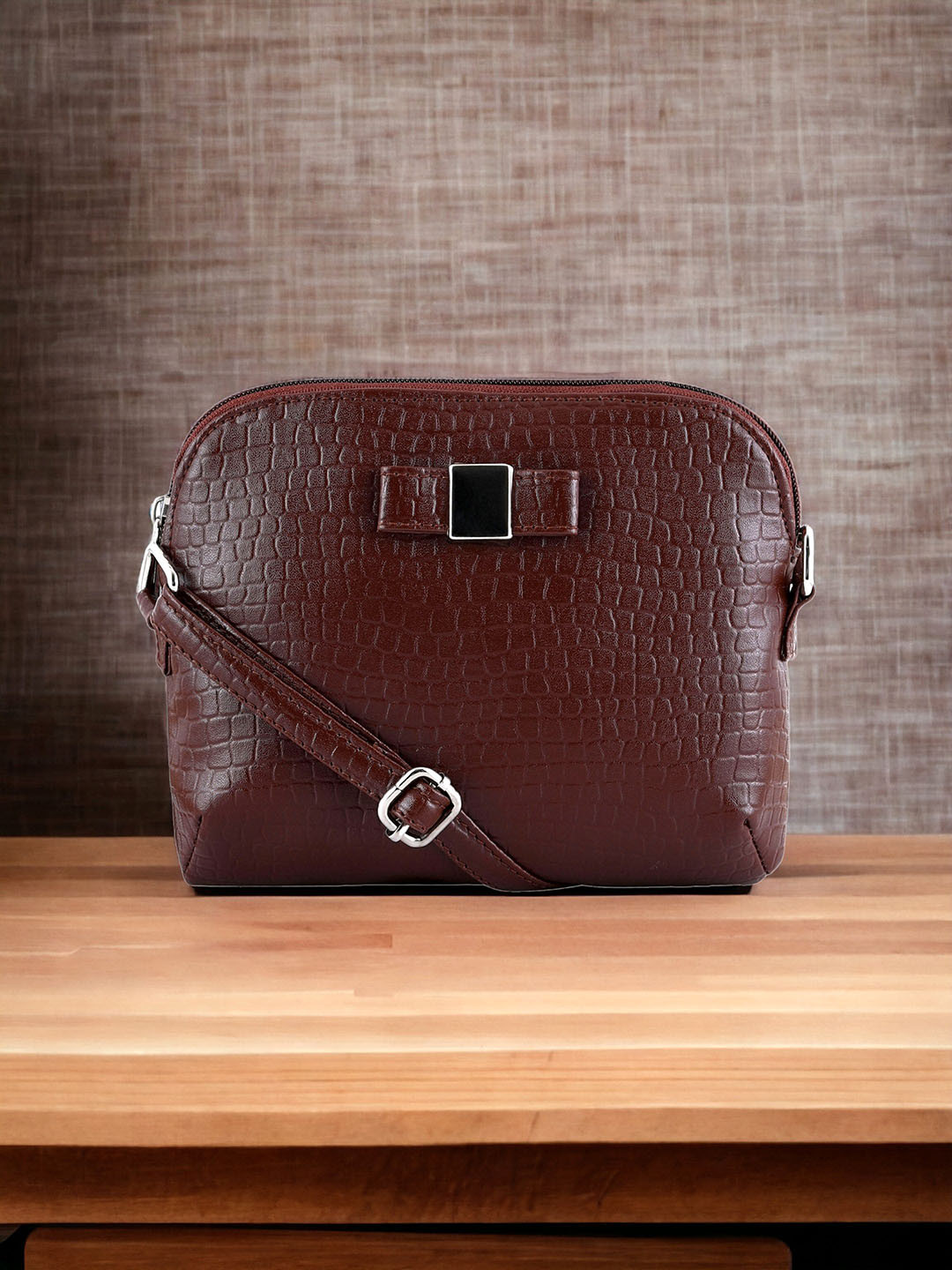 

Toteteca Textured PU Structured Sling Bag, Brown