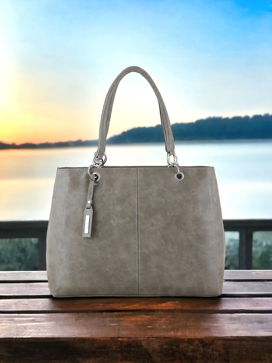 

Toteteca PU Structured Handheld Bag With Tasselled, Grey