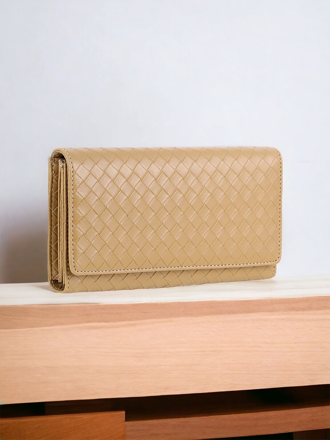 

Toteteca Women Geometric Textured Two Fold Wallet, Tan
