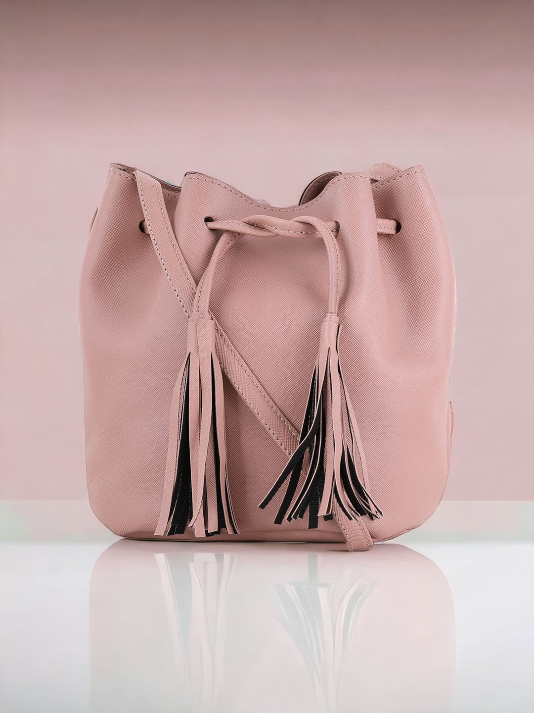 

Toteteca PU Bucket Sling Bag with Fringed, Pink