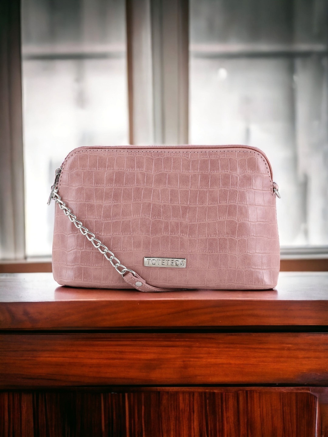 

Toteteca PU Textured Structured Sling Bag, Pink