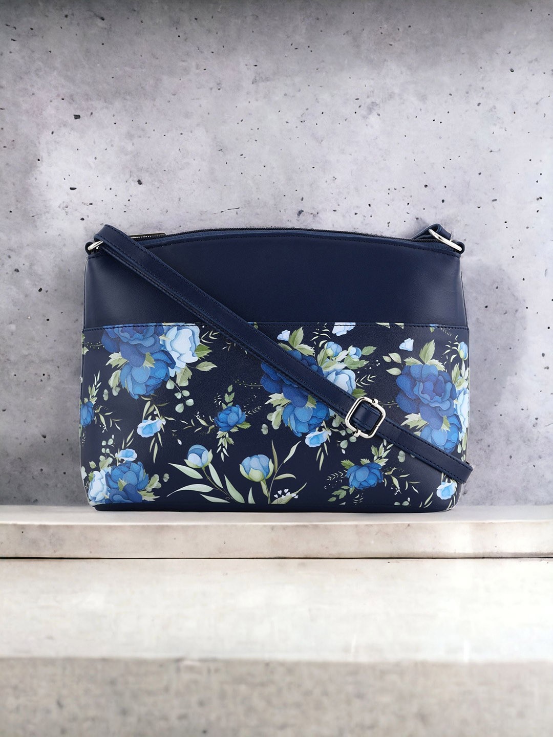 

Toteteca Floral Printed PU Structured Sling Bag, Blue